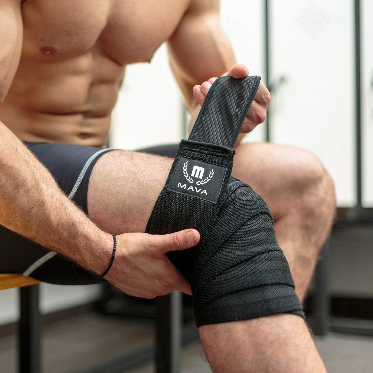 Mava Sports Knee Wraps for Weightlifting, Squats, Powerlifting, WODs, Gym Workout & Fitness - Perfect Compression Knee Straps with Great Elastic Support for Men & Women - 72"- (Pair) - Black: Sports & Outdoors