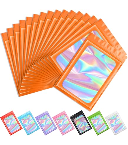 Glossy Orange Smell Proof Mylar Bags – 3 Mil, Resealable Zipper, UV Protection, 100/500 Pack