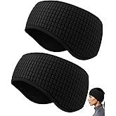 Skicuff 2 Pcs Winter Ear Warmers for Women Men Ear Cover Fleece Earmuff Running Headband for Cold Weather Running Cycling Ski(Black)