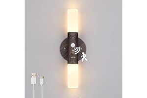 LIGHTESS Motion Sensor Wall Sconce Rechargeable, Magnetic LED Night Lights Portable, Battery Powered Wall Light for Stairway Bedroom Living Room, Dark Brown, Warm White Lighting