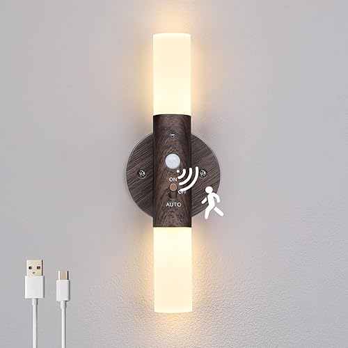 Lampop Motion Sensor Wall Lamp, Rechargeable Night Light, Portable Wireless Wall Lights Indoor, Battery Operaterd Wall Sconce, Magnetic Wall Light for Living Room, Bedroom (Dark Brown, Warm White)