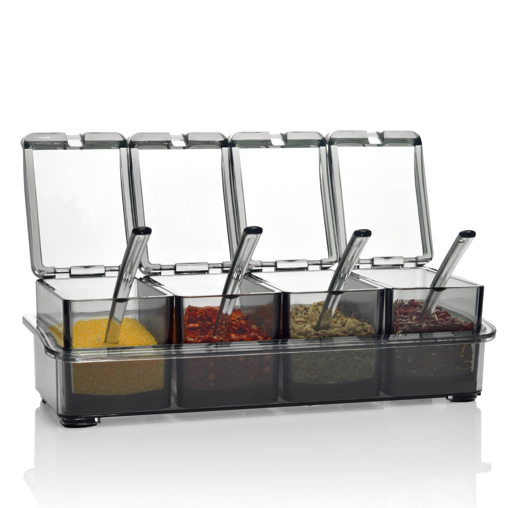 [ New Version ]Elegant Black Seasoning Box,V·RESOURCING 4 Pieces Seasoning Storage Container Cruet for Home Kitchen,Condiment Jars with Cover and Spoon for Pepper Spice Salt Sugar Storage