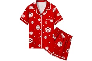 Umeyda Women & Girls Pajamas Set, Soft Satin Lightweight Silk Button-Down Top with Shorts 2 Piece PJS for Mom Boys Kids Gifts