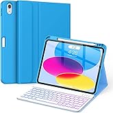 Soke for iPad (A16) 11th/10th Generation Case with Keyboard(2025/2022)-7 Color Backlight Wireless Detachable Folio Keyboard Cover with Built-in Pencil Holder for iPad 11/10.9 inch, Sky Blue