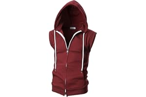Ohoo Mens Slim Fit Sleeveless Lightweight Zip Up Hooded Sweatshirt Vest Hoodie