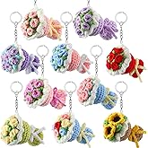 Cunno 10 Pcs Crochet Flower Bouquet Keychain Handmade Crochet Key Chain Bag Charm Phone Handbag Pendant Valentine's Day Birthday Gifts for Women Mom Wife