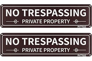 PHTTULE Private Property No Trespassing Sign 2 Pack, Metal No Trespass Sign, 12x3 Inch UV Protected Rust Free .040 Heavy Duty Aluminum