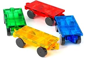 Mruikeny Magnetic Tiles Cars Construction Set - 4 PCS Magnetic Tiles Magnet Bricks Truck Sensory Toys, Educational Magnet Cars Set Building Blocks for 3 4 5 6 7 8+ Year Old Girls Boys