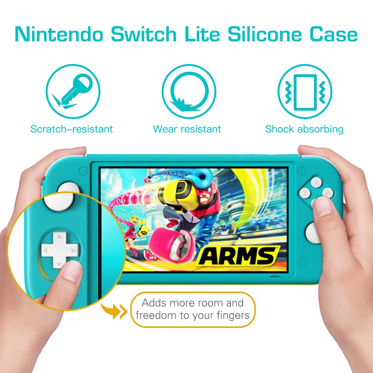 MoKo Case Compatible with Nintendo Switch Lite, Silicone Protective Rubber Cover, Shock-Absorption Anti-Scratch Non-Slip Case Compatible with Nintendo Switch Lite Console - Turquoise