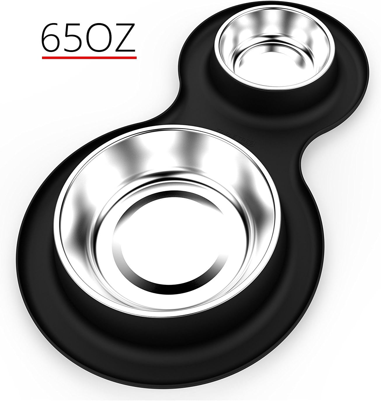 Dog Bowls TRIPLE TREE Stainless Steel with No Spill Non-Skid Silicone Mat Elevated Collapsible Double Pet Feeder Bowl 1450ML Features Capacity Each,Washable,Non Corrosive Rustproof Raised (Black)