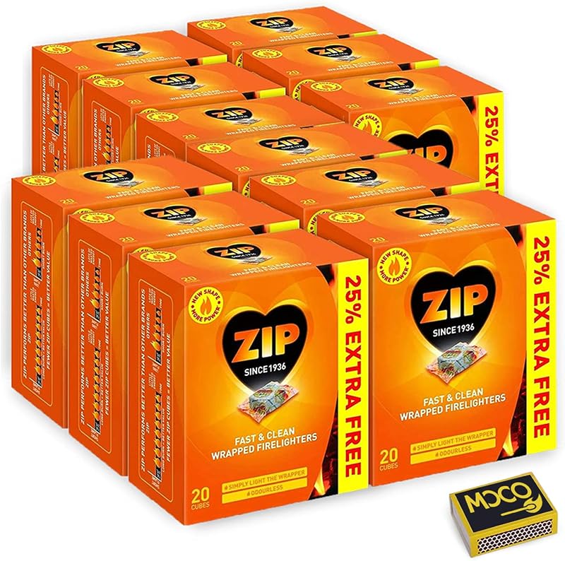 Zip Fire Lighters Wrapped Cubes (12 Pack x 20) Odourless BBQs Stoves Fires