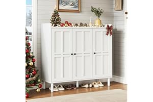 ONBRILL Shoe Cabinet with 3 Doors and Adjustable Shelves, 30 Pairs Shoe Storage Cabinet, 40 Inch Tall Farmhouse Shoe Rack Shoe Organizer Cabinet for Entryway Living Room Closet, White