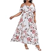 Floerns Women's Plus Size Cold Shoulder Short Sleeve Split Thigh Long Dress