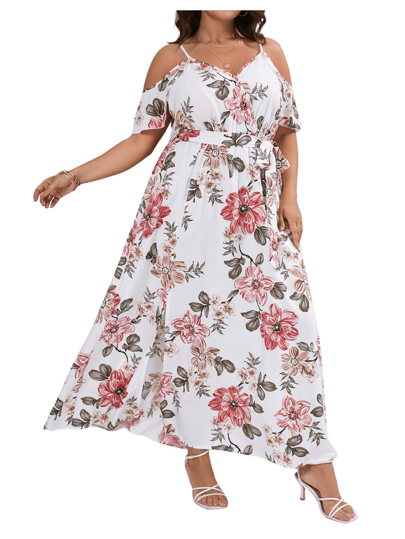 Floerns Women's Plus Size Cold Shoulder Short