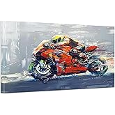 LUNGHANARTS Wall Art for Living Room Motocross Rider Painting Motorcycle Decor Motorcycle Race CanvasPrints Art Modern ArtworkYouth room decoration (Orange12INx16IN)