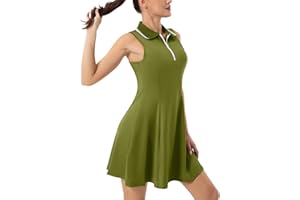 FKEEP Women's Tennis Golf Dress Sport Activewear Workout Athletic Zipper V-Neck with Shorts and Pocket