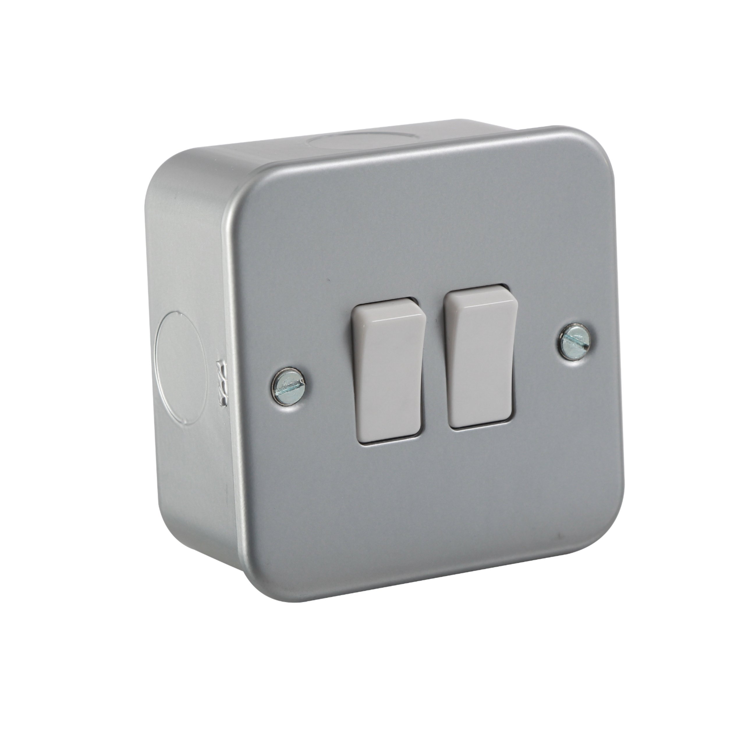 Knightsbridge M3AV000 10 A 2-Gang 2 Way Metal Clad Switch - Silver 1 unit