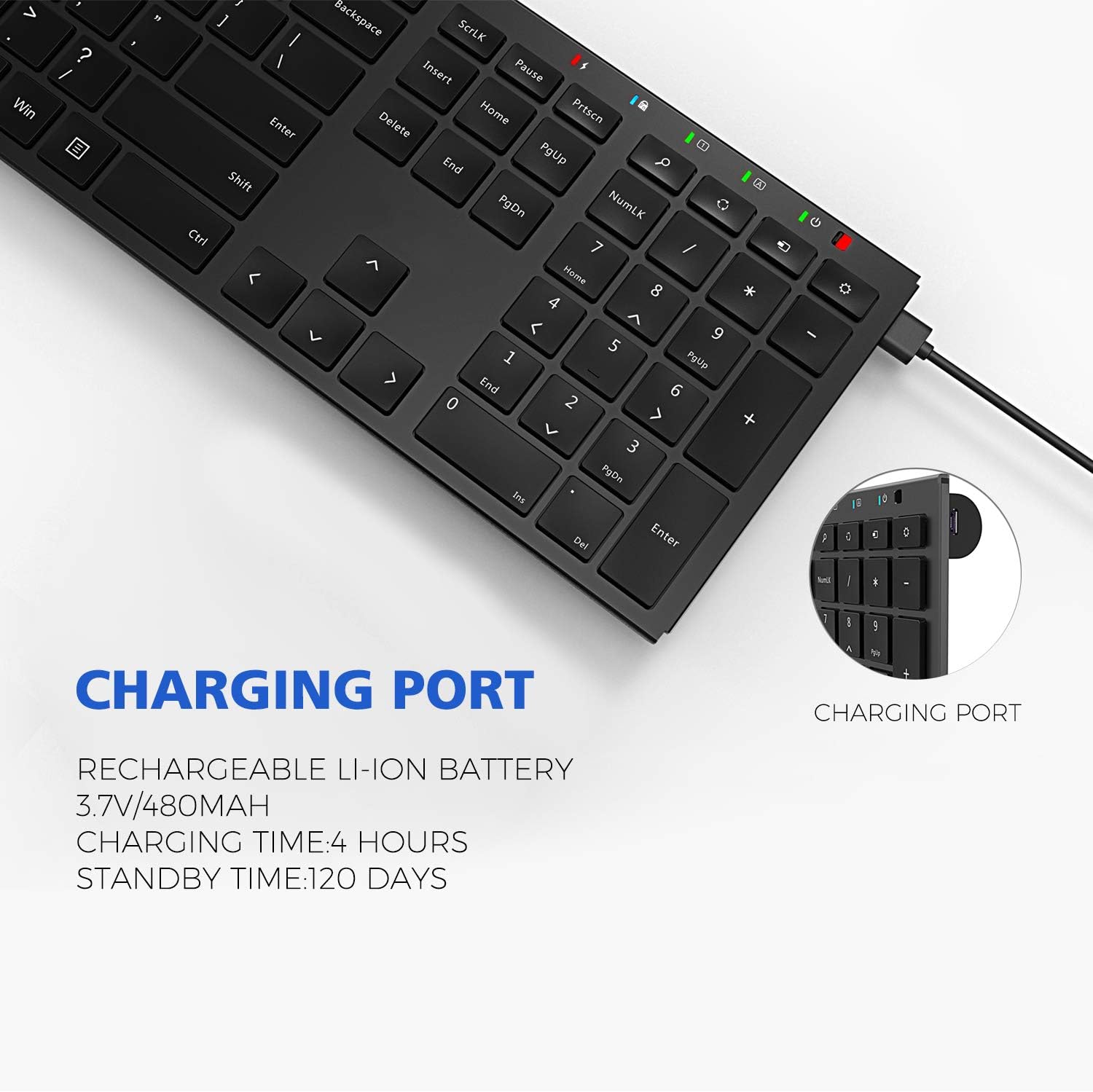 Wireless Keyboard Rechargeable, Cimetech 2.4GHz Ultra Slim Full Size Cordless Keyboard Whisper Metal for Windows, Laptop, Notebook, PC, Desktop, Computer (2.4G Black Keyboard): Computers & Accessories