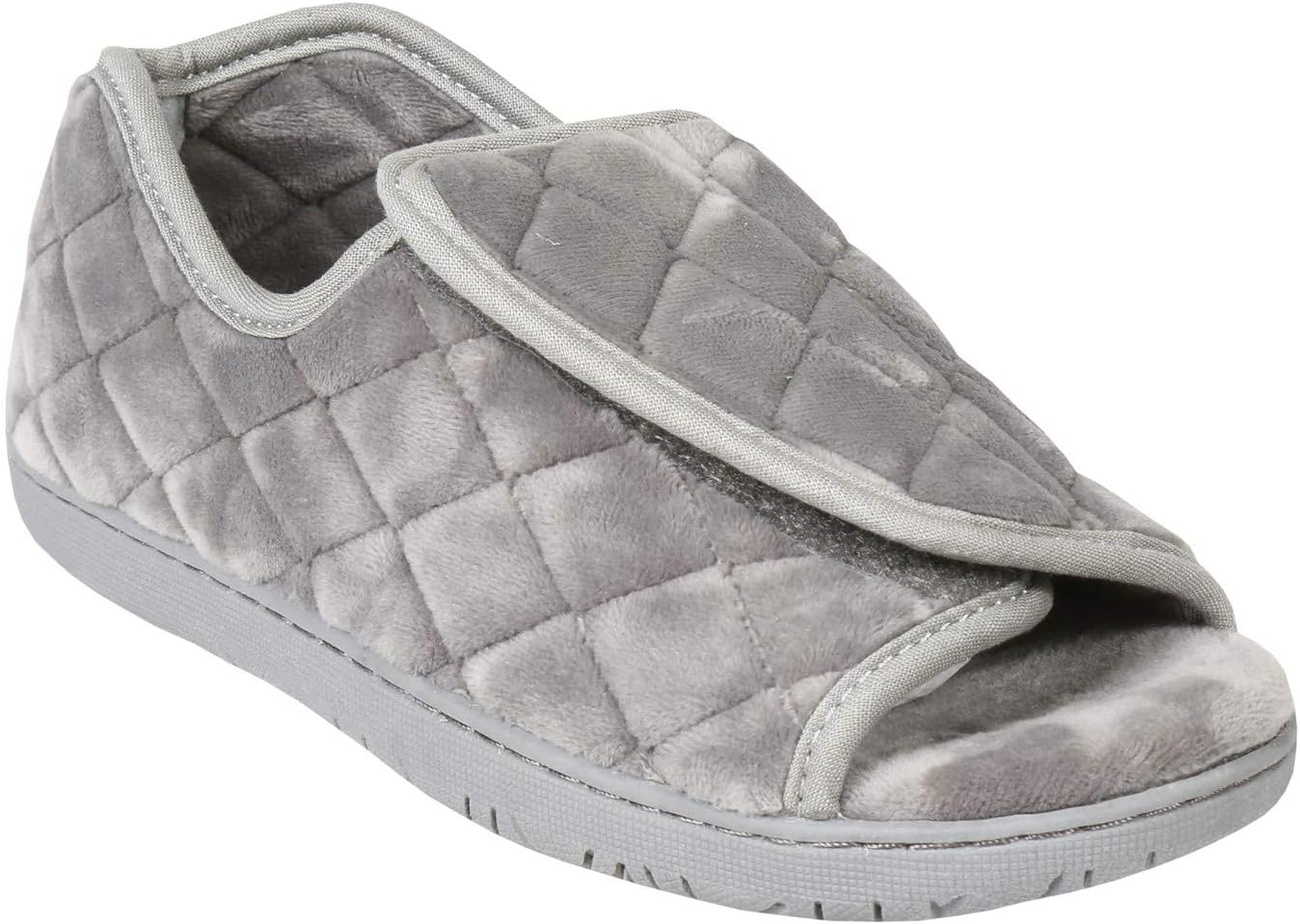 Foamtreads Women's Nova Open Toe Slippers Quilted Velvet Hard Sole -Medium Width