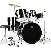 Best Choice Products 5-Piece Full Size Complete Adult Drum Set w/Cymbal Stands, Stool, Drum Pedal, Sticks, Floor Tom - Black