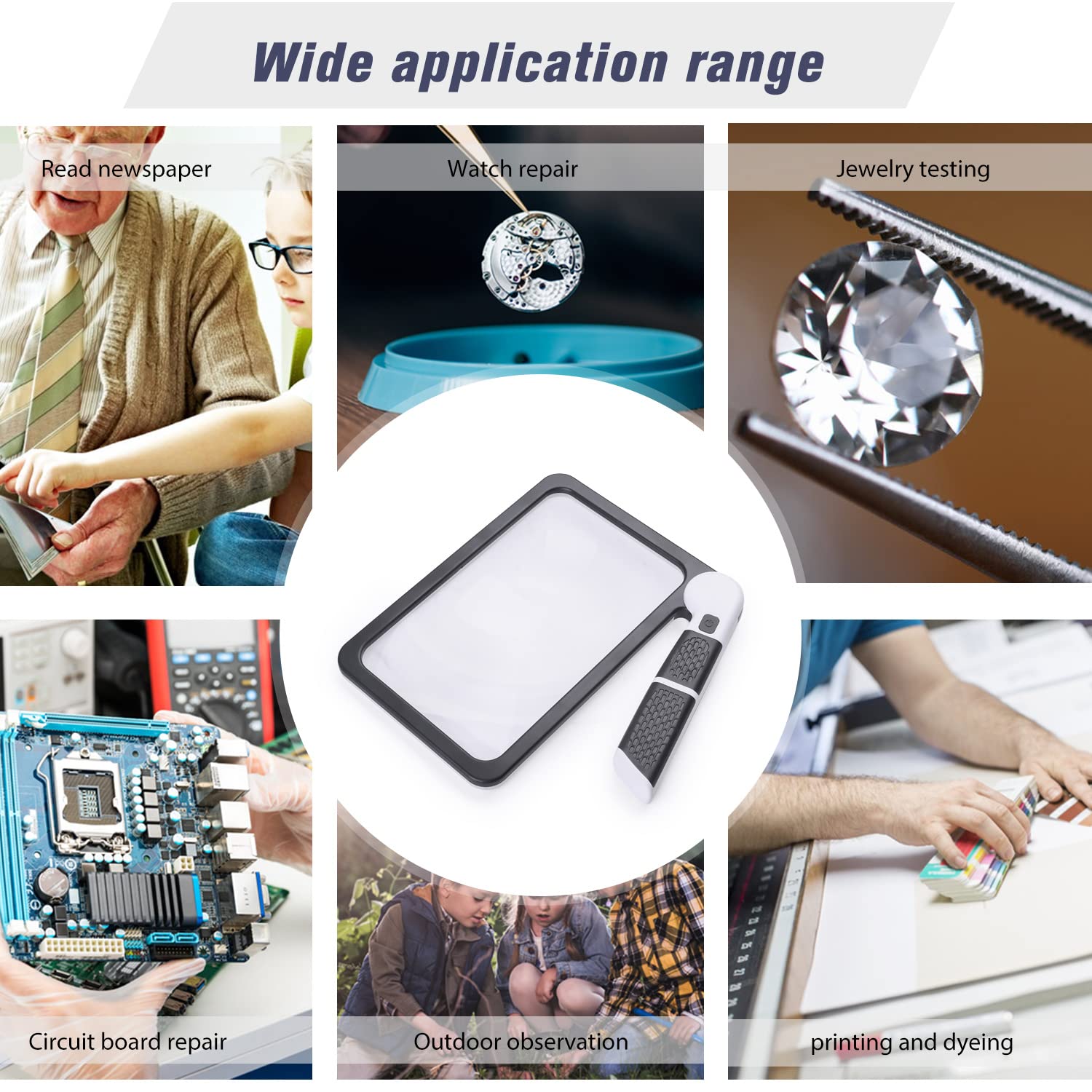 Magnifying Glass with Light, Page 5X Folding Handheld Rectangular Magnifier with 48 Lights for Reading Books & Close Work, Ideal Lighted Magnifying Gift for Low Visions