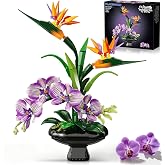 PLAXSOON Orchid Flowers Building Set for Adults, Botanical Collection Decor | Featuring Printed Petal Bricks, Bird of Paradise &amp; Orchid Plant with Vase, Artificial Flower Decoration, Gift for Her Women