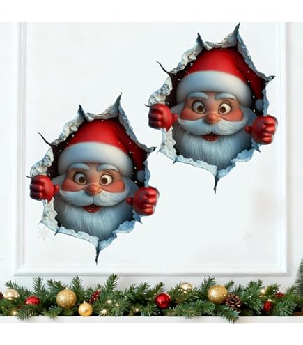 3D-muurbrekend effect, de Kerstman breekt door de muur, zelfklevende muursticker 3D-muurbrekend effect, de Kerstman breekt door de muur, zelfklevende muursticker