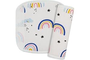 REFLYAWAY 2Pcs Baby Car Seat Neck Cover for Kids, Children Seat Belt Cushion Cute Cartoon Pattern, Comfortable Soft Belt Pads Cover Neck Support Travelling (Pink Rainbow)