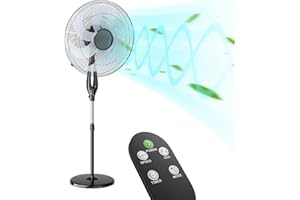 Athena Collection Oscillating Pedestal Floor Fan 3 Speed/Mode Adjustable Standing Fan 6 Blades Electric Fan with Remote Control 12 Hours Timer Room Fan for Bedroom, Living Room, Office, Black