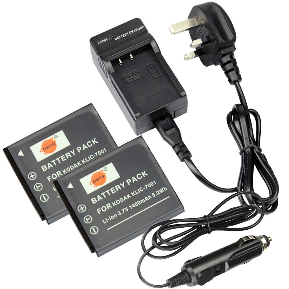 DSTE 2x KLIC-7001 Rechargeable Li-ion Battery + DC52U Travel and Car Charger Compatible for Kodark Easyshare M1063, Easyshare M1073 IS, EASYSHARE M340, EasyShare V610, EasyShare V705 Camera