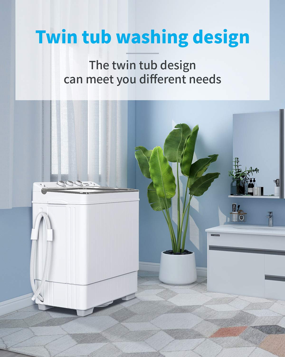 KUPPET Compact Twin Tub Portable Mini Washing Machine 26lbs Capacity