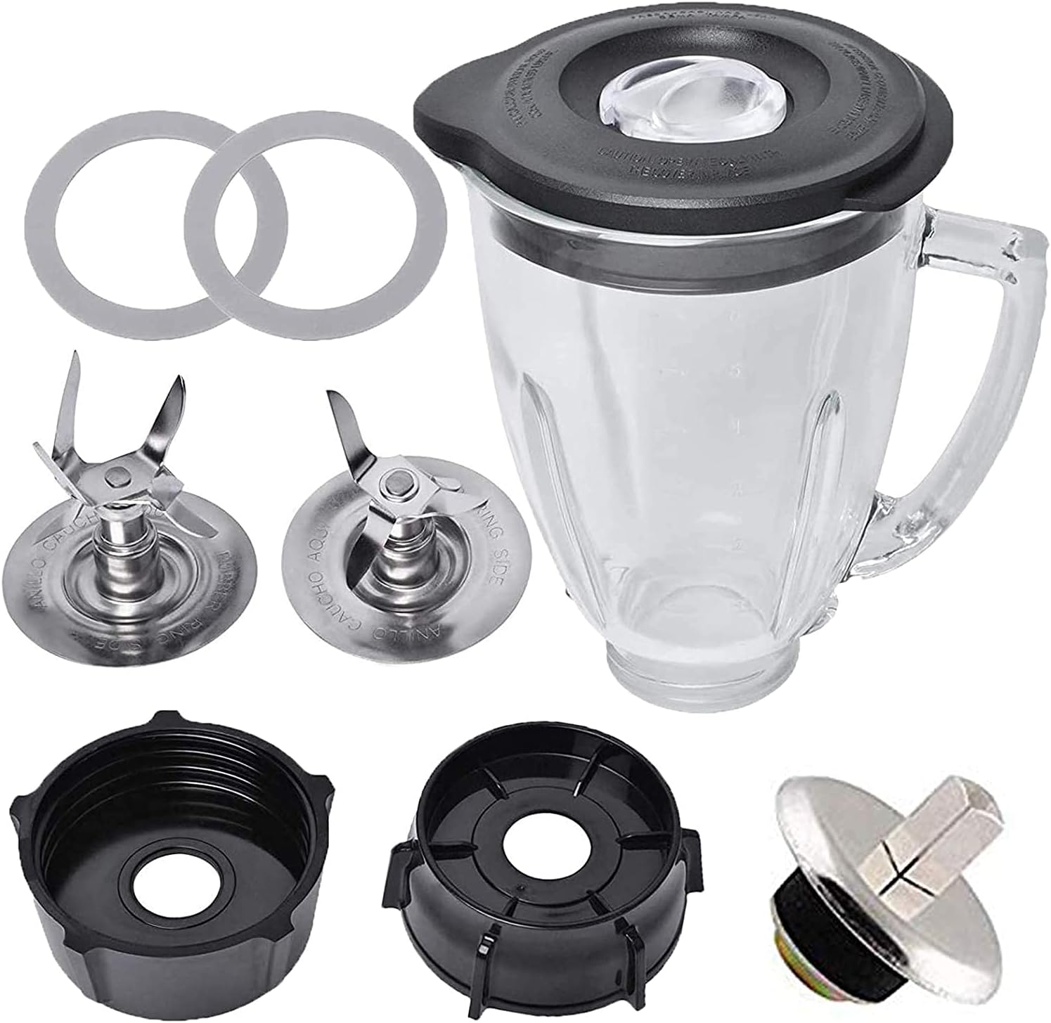 Replacement Parts Compatible with Oster Blender, 6 Cup Glass Blender with Ice Blade,Bottom Cap,Spin,Rubber Gasket Kit for Oster & Osterizer Blender Accessories