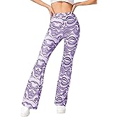 Rave Flare Pants for Women - EDC 70s Wide Leg Flair Leggings Disco Festival Outfits High Waist Bell Bottom Trousers