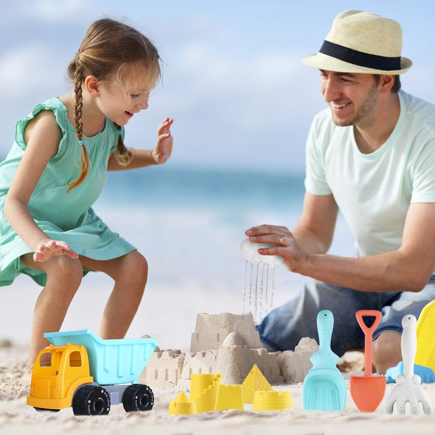 balnore Beach Toys with 20 Pieces Mesh Bag with Pail Car Animals Castle and Other Tools Kit Macaron Sand Play Set for Kids, Beach Toys Set Gifts for Boys and Girls: Toys & Games