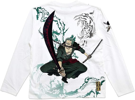 Amazon カラクリタマシイ 絡繰魂 絡繰魂 One Piece 三刀流長袖tシャツ ロロノア ゾロ 絡繰魂 4091 和柄 和風 刺繍 ワンピース コラボ Tシャツ カットソー 通販