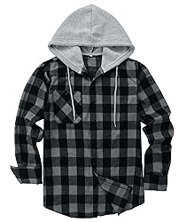ZITY Men's Flannel Hoodie Shirts Casual Button Down