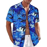 Mens Hawaiian Shirt Short Sleeve Summer Beach Casual Tops Button Down T Shirts with Pocket