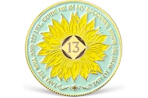 LREQASOR Sunflower 13 Year NA Medallion NA AA Sobriety Coin with Serenity Prayer NA Recovery Chip Celebrating Clean and Sober Living 1-20 Years Narcotics Anonymous Gifts for Women Men
