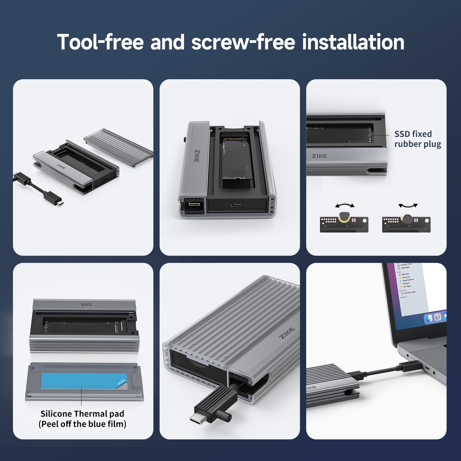 ZIKE 40Gbps M.2 NVMe SSD Gehäuse USB4.0 bis zu 3811MB/s Aluminiumgehäuse Z666, kompatibel mit Thunderbolt4 M.2 M-Key 2280, USB4 USB3.2 Gen2/Gen1 PCI-E Gen 4x4 werkzeuglose Installation 6