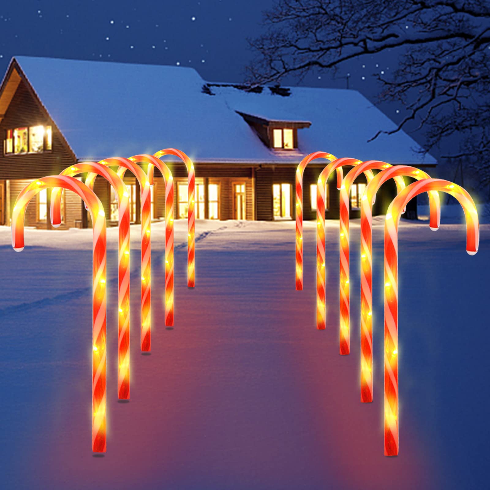 Photo 1 of SANKUU 10 Pack Candy Canes Outdoor Decorations, 21 inches Christmas Candy Cane Pathway Markers Lights with Stakes, Christmas Candy Cane Lights for Xmas Yard Patio Garden Walkway