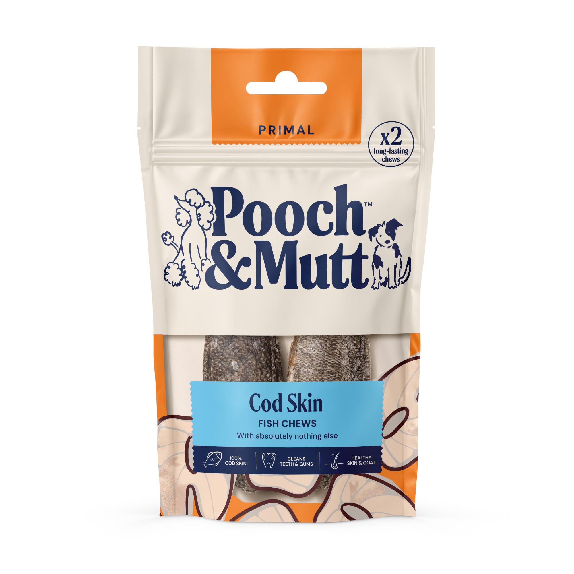 Pooch & Mutt - Cod Hide Chew Treat, Long Lasting Fish Hide Chews for Reward, 90g (2 chews) (packaging may vary)