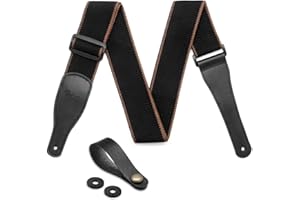 BestSounds Acoustic Guitar Strap, Soft Cotton & Leather Ends Strap for Electric & Bass Guitars come with 1 Button & 2 Locks