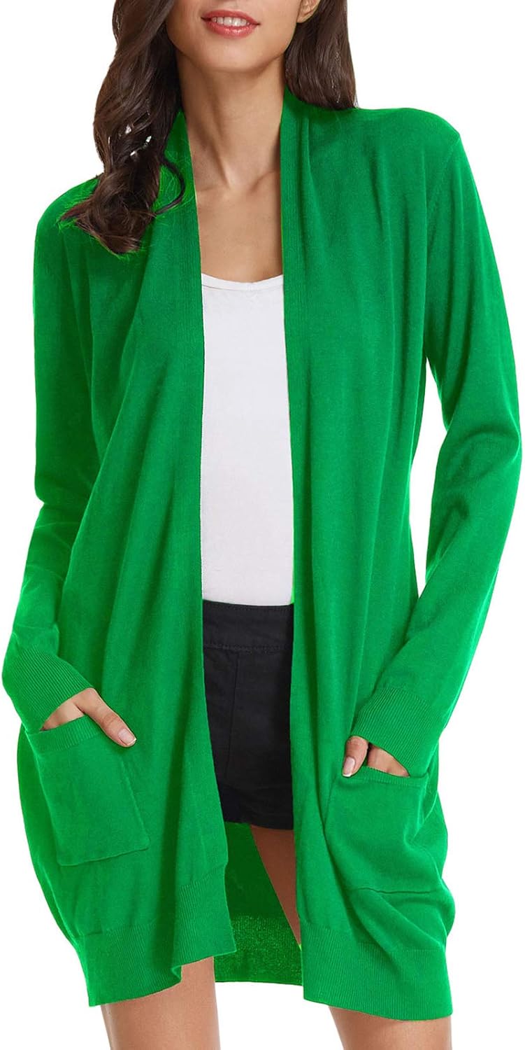 GRACE KARIN Essential Solid Open Front Long Knited Cardigan Sweater for