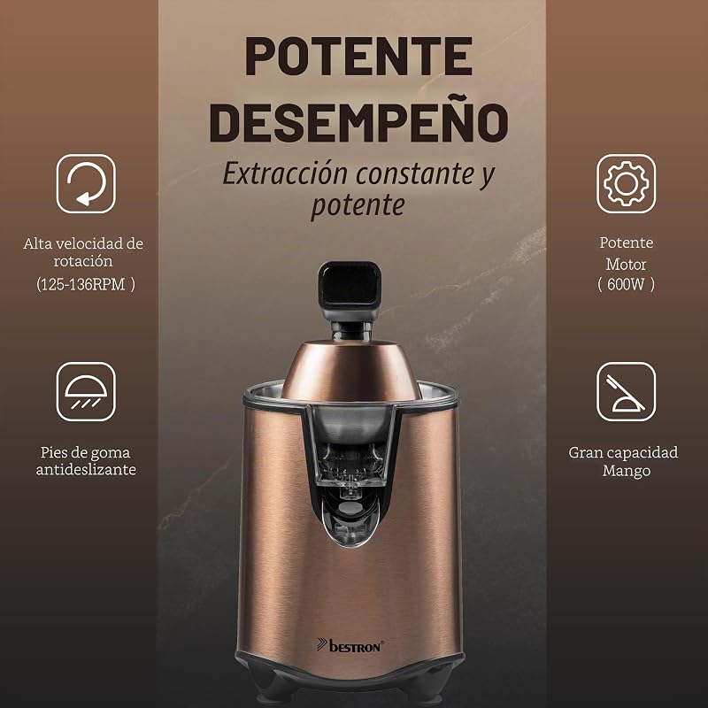 Espremedor elétrico, espremedor de laranja com função de parada de saída e passador de polpa em aço inoxidável, inclui 2 cones de prensagem, capacidade de 450 ml, alavanca de prensagem suave