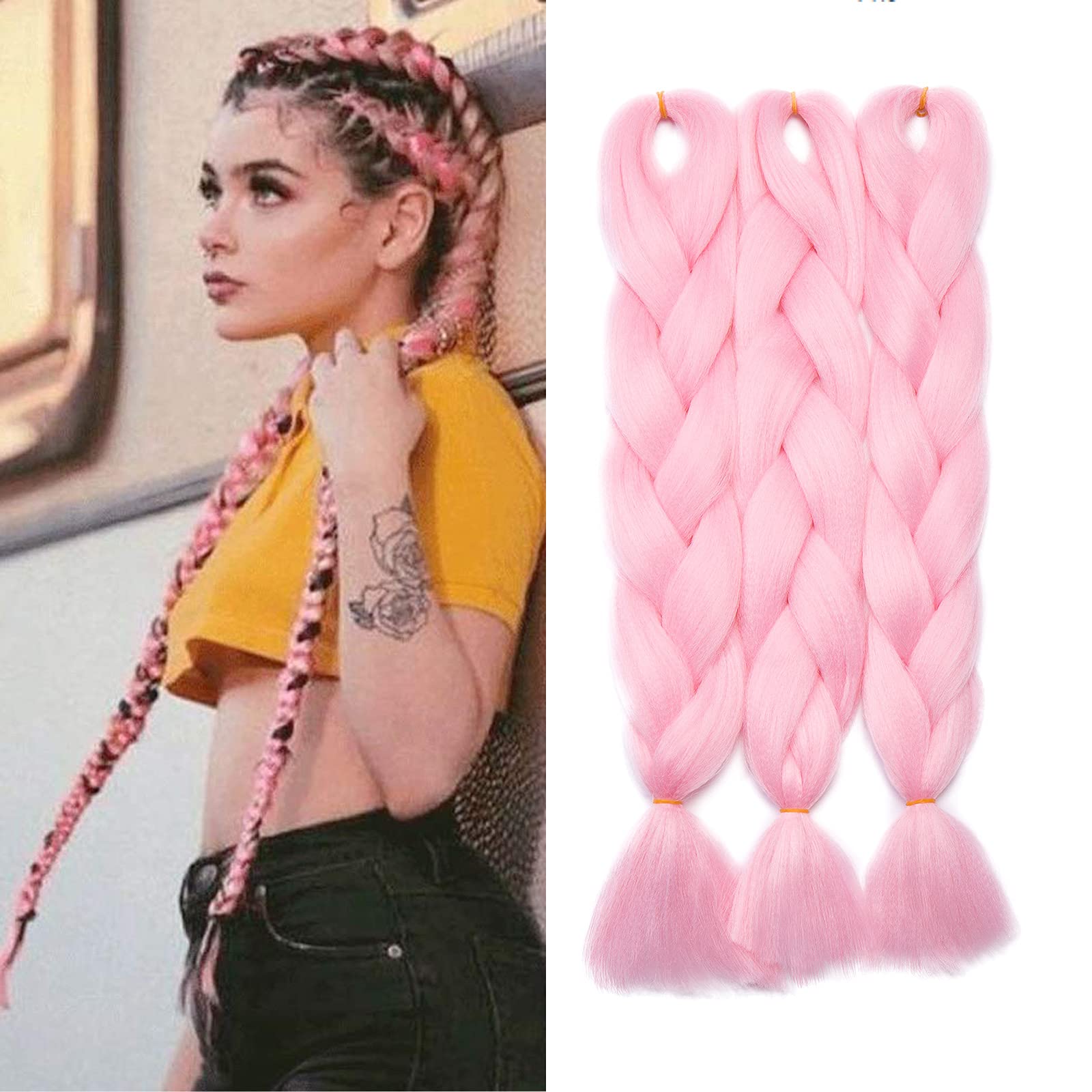 Ombre Braiding Hair 3 Packs/Lot 24inch Synthetic Jumbo Braiding Hair Extension Synthetic African Box Braids Crochet Twist Braided hair Pink