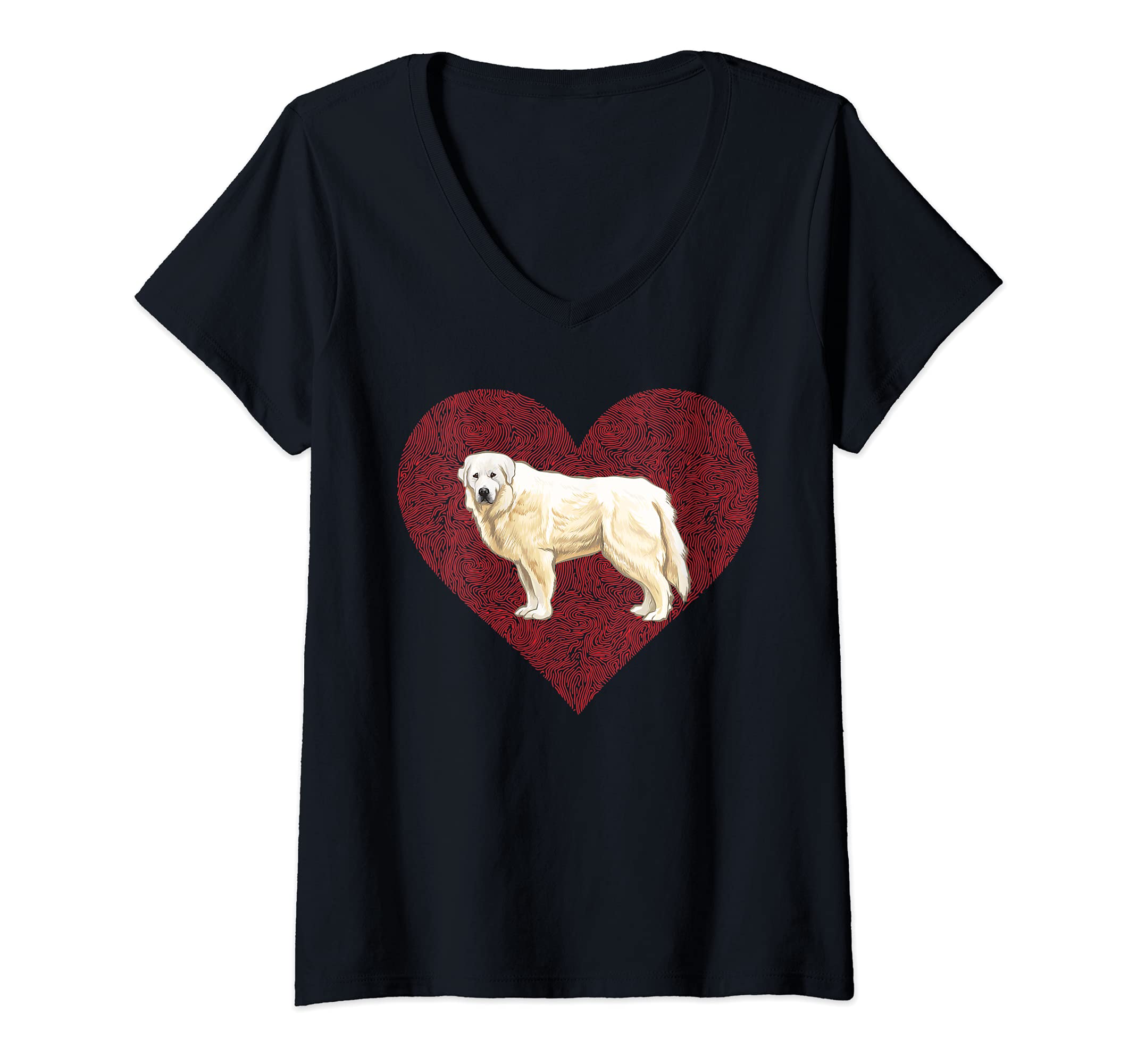 Womens Great Pyrenee Valentines Day Dog Love Fingerprint V-Neck T-Shirt