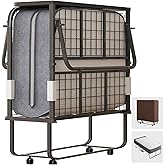 CECER Folding Bed with Mattress, 75" x 46" Rollaway Bed for Adults, 5 inch Thick Memory Foam Mattress，Twin Size Portable Foldable Bed with Headboard & Sturdy Metal Frame，Fold Up, Roll Away