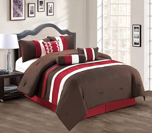 Amazon Com Grand Linen Modern 7 Piece Bedding Burgundy Brown