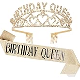 AOPRIE Birthday Tiara for Women Gold Birthday Queen Sash