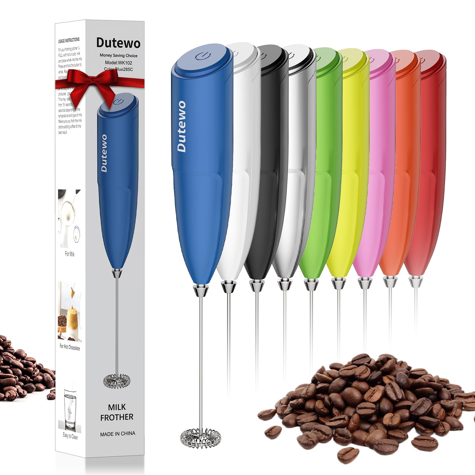 Photo 1 of Hand Mixer Milk Frother for Coffee - Dutewo Frother Handheld Foam Maker for Lattes, Electric whisk Drink Mixer Mini Foamer for Cappuccino, Frappe, Matcha, Hot Chocolate, Blue 285C